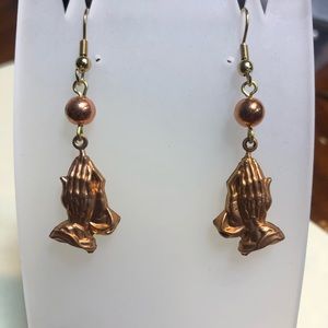 Praying hands 3 D earrings new copper